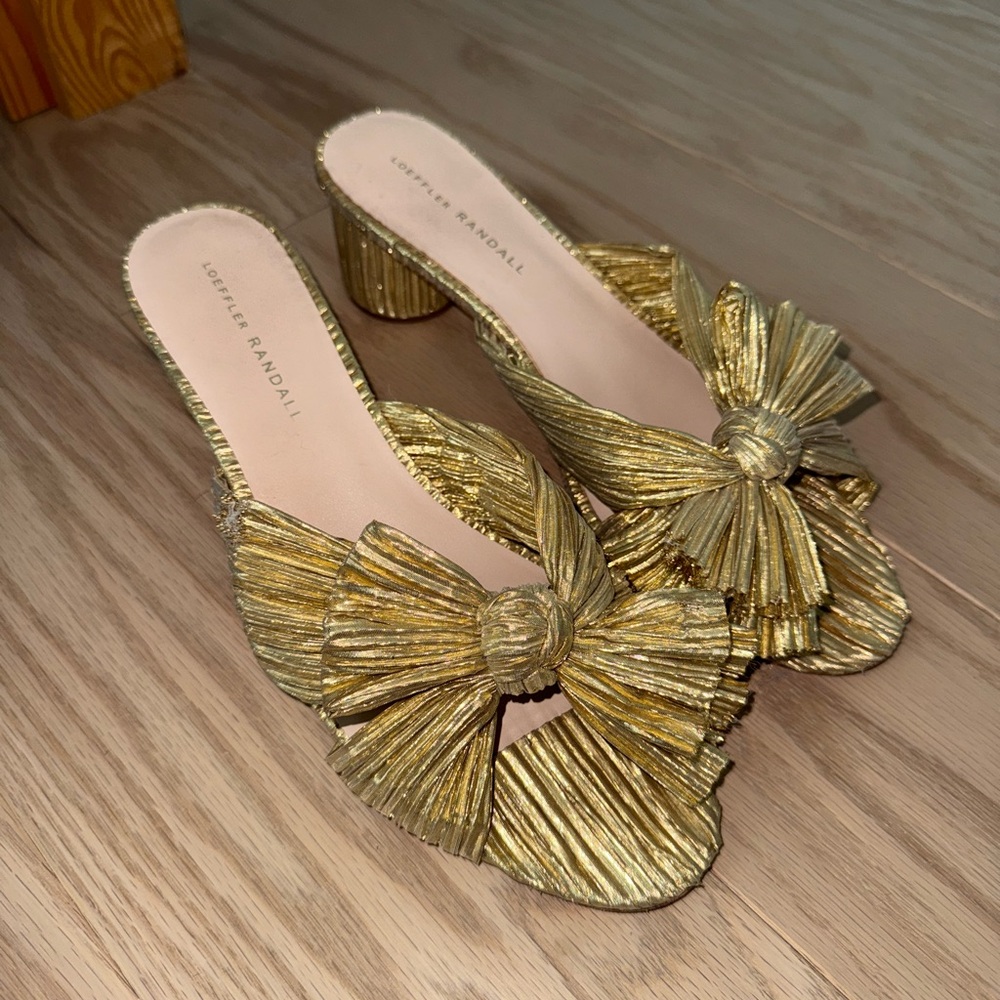Loeffler Randall Emilia Gold Pleated Bow Heel